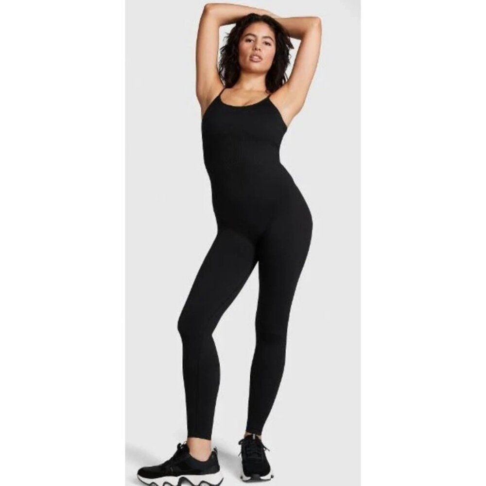 Victoria's Secret PINK The Wave Soft Seamless Workout One Piece Black Size S